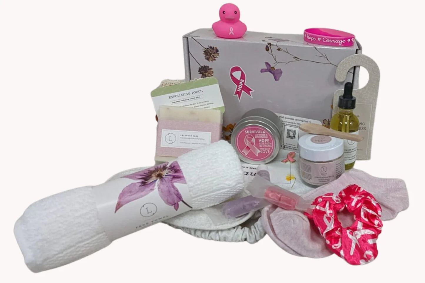 Breast cancer Awareness Gift Box - Hope for a warrior / a survivor / a mother - this is a support care pamper package - Natural Lavender Bath & Body Relaxing Package