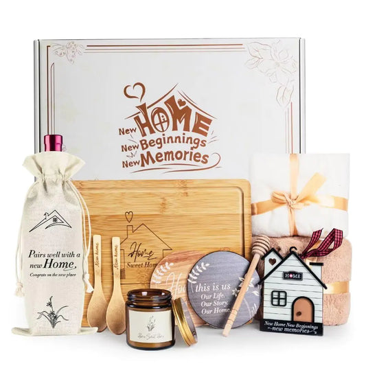 House Warming Gifts New Home 11 Pcs New Home Gift Basket Included Sweet Home Serving Board Ceramic Coasters Scented Candle and More Housewarming Gifts New Home for Couple Women Men